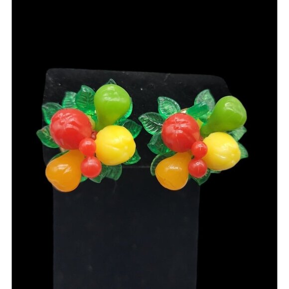 Carmen Miranda Fruit Salad Clip On Earrings Hong Kong Vintage Tutti Fruitti - Picture 2 of 15